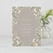 Taupe Delicate Botanische Bruiloft Kaart (Staand voorkant)