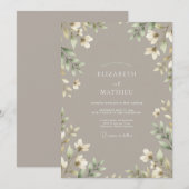 Taupe Delicate Botanische Bruiloft Kaart (Voorkant / Achterkant)