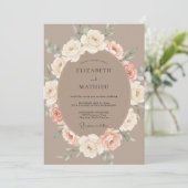 Taupe Delicate Florale Romantische Bruiloft Kaart (Staand voorkant)