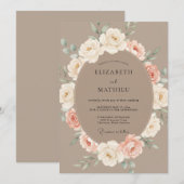 Taupe Delicate Florale Romantische Bruiloft Kaart (Voorkant / Achterkant)