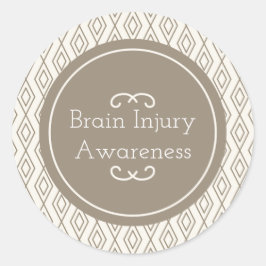 Taupe Diamond Patroon Hersenletsel Bewustzijn Ronde Sticker