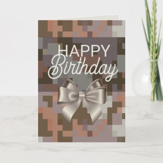 Taupe Digital & Bow Happy Birthday Kaart (Voorkant)