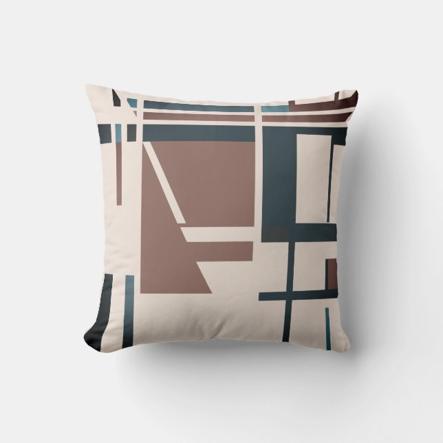 Taupe Donker Blauwgroen Blauw Bruin Beige Abstract Kussen (Voorkant)