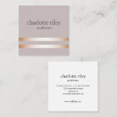 Taupe | Dubbele Rozen gouden strepen Stijlvol Vierkante Visitekaartje (Voorkant / Achterkant)