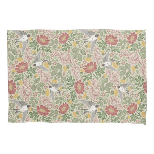 Taupe Dusty Roos Country Garden Print Pillowcase Kussensloop (Voorkant)