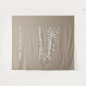Taupe Eenvoudige Elegante Script Trouwachtergrond Wandkleed (Voorkant (horizontaal))