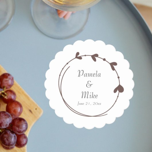 Taupe eenvoudige hart krans bruiloft kartonnen onderzetters