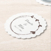 Taupe eenvoudige hart krans bruiloft kartonnen onderzetters (Gekanteld)