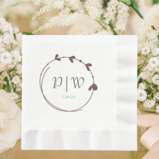 Taupe Eenvoudige Hart Krans Monogram Huwelijk Servet