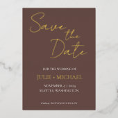 Taupe Eenvoudige Stijl Bruiloft Bewaar de Datum Folie Uitnodiging (Voorkant)