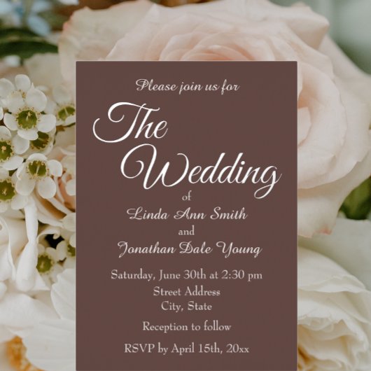Taupe eenvoudige stijl bruiloft folie uitnodiging