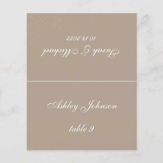 Taupe Eenvoudige Trouwplaats Kaart Gedrukte Gast N (Voorkant)