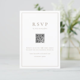 Taupe eenvoudige typografie QR-code formele bruilo RSVP Kaartje