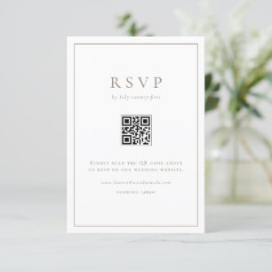 Taupe eenvoudige typografie QR-code formele bruilo RSVP Kaartje