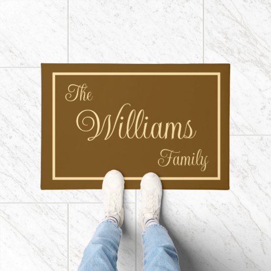 Taupe Elegant Script Family Name Welcome Gift Deurmat (Binnen)