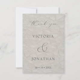 Taupe Elegant Script Foto Bruiloft Bedankkaart