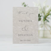 Taupe Elegant Script Foto Bruiloft Bedankkaart (Staand voorkant)