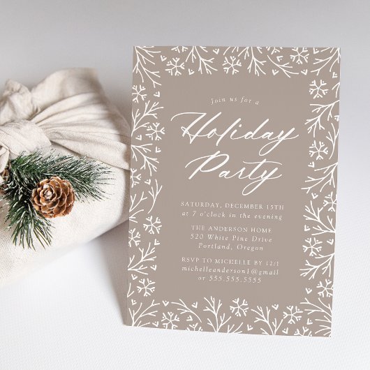 Taupe Elegant Snowflake Holiday Kaart