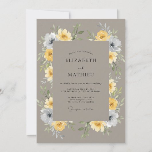 Taupe Elegante Botanische Bruiloft Kaart (Voorkant)