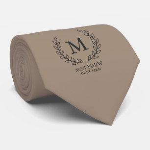 Taupe Elegante Getuige Laurel Bruiloft Monogram Stropdas