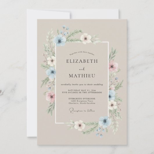 Taupe Elegante Lente Bruiloft Kaart (Voorkant)