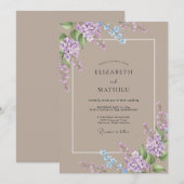 Taupe Elegante Lila Bruiloft Kaart (Voorkant / Achterkant)