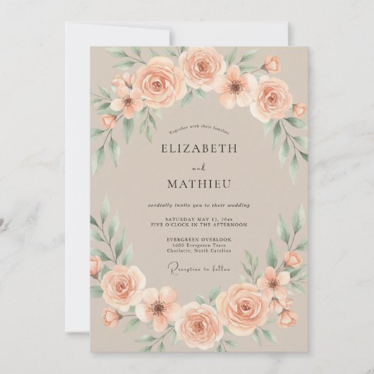 Taupe Elegante Romantische Bruiloft Kaart (Voorkant)