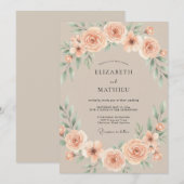 Taupe Elegante Romantische Bruiloft Kaart (Voorkant / Achterkant)