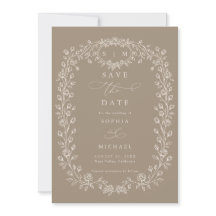 Taupe en beige bloemrijke lijnkunst 