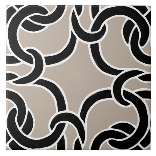 Taupe en Black Celtic Knot Seamless Pattern Tile Tegeltje (Voorkant)