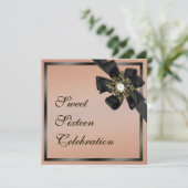 Taupe en Black Diamond Bowed Invite Kaart (Staand voorkant)