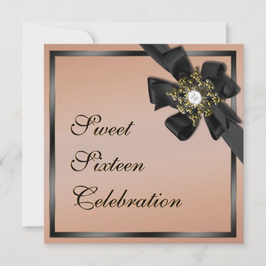 Taupe en Black Diamond Bowed Invite Kaart (Voorkant)