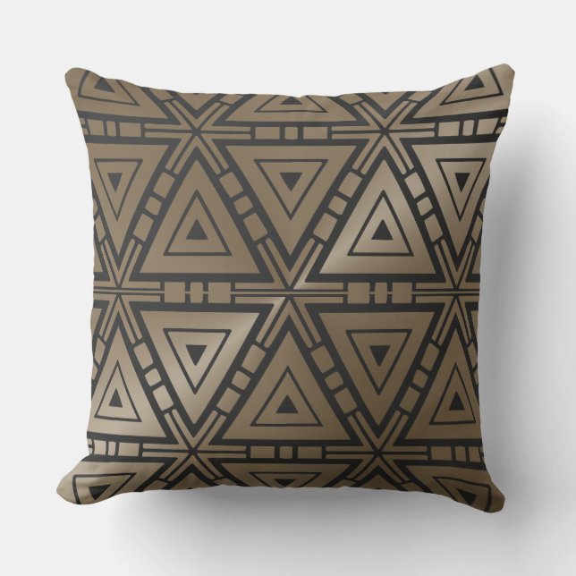 Taupe en Black Geometric Pattern Pillow Cotton Kussen (Voorkant)