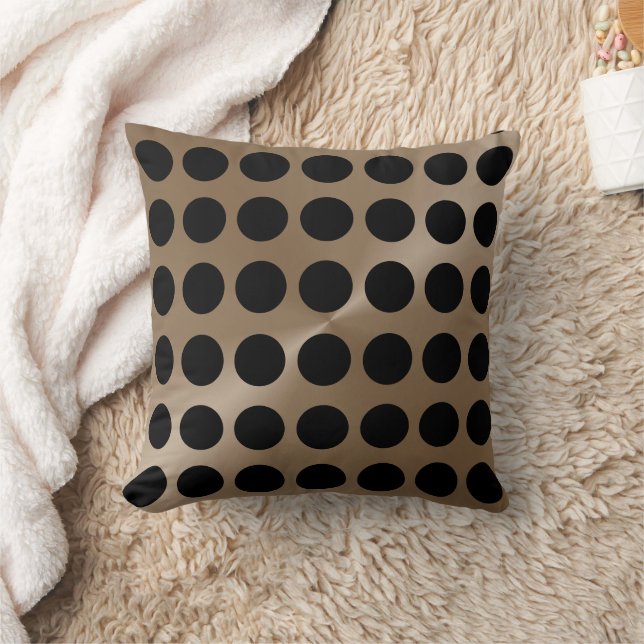 Taupe en Black Grote Stippen Modern Pattern Kussen (Deken)