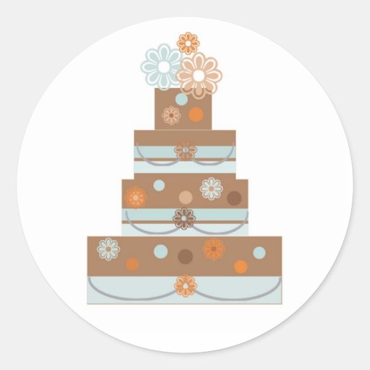 Taupe en blauwe bruidstaart Verfraaiing Ronde Sticker (Voorkant)