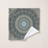 Taupe en Blauwgroen Mandala met Tribal Symmetrie Bad Handdoek (Wasdoekje)