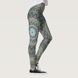 Taupe en Blauwgroen Mandala met Tribal Symmetrie Leggings