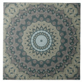 Taupe en Blauwgroen Mandala met Tribal Symmetrie Tegeltje (Voorkant)