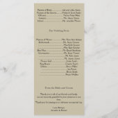 Taupe en Blauwgroen Seaside Wedding Programma Programmakaart (Achterkant)