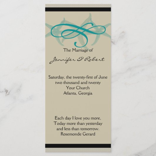 Taupe en Blauwgroen Seaside Wedding Programma Programmakaart (Voorkant)