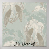 Taupe en Blue Paradise Garden Pattern Poster (Voorkant)