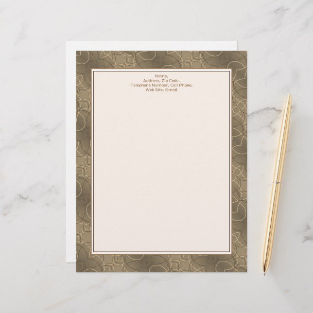 Taupe en Brown Patterned Briefhoofd (Voorkant / Achterkant in situ)