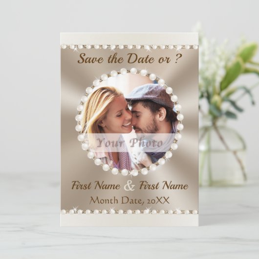 Taupe en Champagne bruiloft, FOTO Save the Dates, Kaart (Staand voorkant)