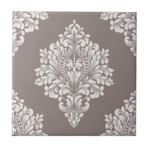 Taupe en Cream Damask Tegeltje