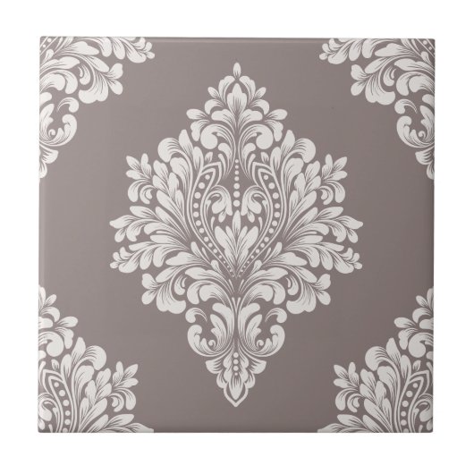 Taupe en Cream Damask Tegeltje (Voorkant)