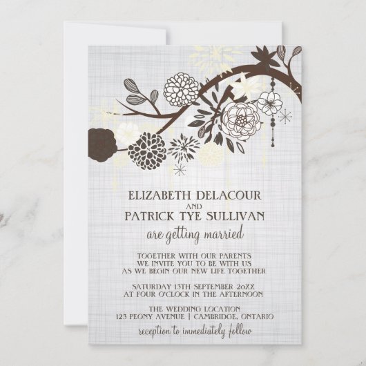 Taupe en Cream Flowers Rustic Wedding Invitation Kaart (Voorkant)