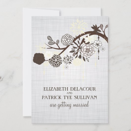 Taupe en Cream Flowers Rustic Wedding Invitation Kaart (Achterkant)