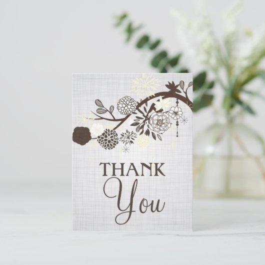 Taupe en Cream Flowers RusticDankuwel Briefkaart (Staand voorkant)