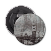 Taupe en Cyan Distress Skyline Venetië Italië Button Flesopener (Voorkant)