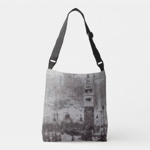 Taupe en Cyan Distress Skyline Venetië Italië Crossbody Tas